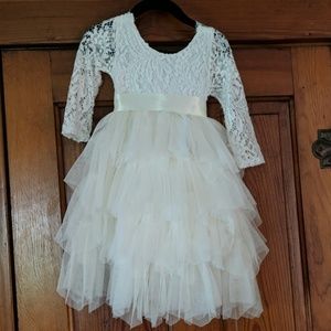 White and cream flower girl tulle dress